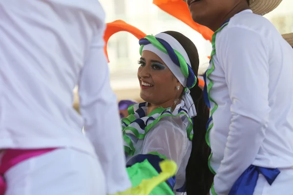 Members of folk groups Colombia Folklore Foundation from Santiago de Cali, Colombia during the 48th International Folklore Festival in center of Zagreb,Croatia on July 16,2014 — Stock Photo, Image