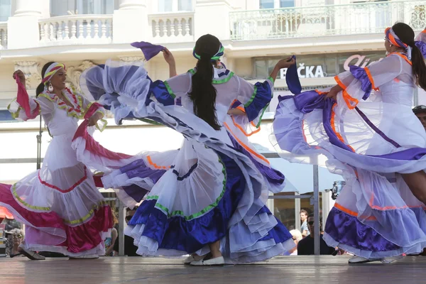 Members of folk groups Colombia Folklore Foundation from Santiago de Cali, Colombia during the 48th International Folklore Festival in center of Zagreb,Croatia on July 16,2014 — Stock Photo, Image