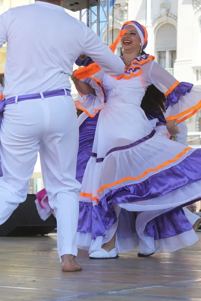 Members of folk groups Colombia Folklore Foundation from Santiago de Cali, Colombia during the 48th International Folklore Festival in center of Zagreb,Croatia on July 16,2014 — Stock Photo, Image