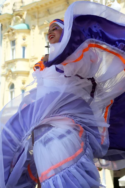 Members of folk groups Colombia Folklore Foundation from Santiago de Cali, Colombia during the 48th International Folklore Festival in center of Zagreb,Croatia on July 16,2014 — Stock Photo, Image