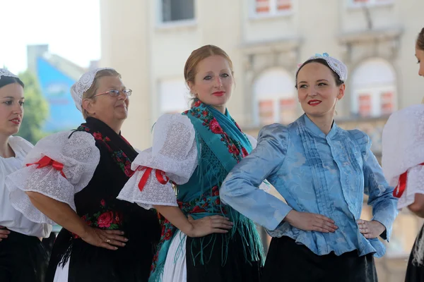 Členové folklorních souborů veselí medimurci z Chorvatska během 48 Mezinárodní folklórní festival v centru Záhřebu, Chorvatsko, na 16 červenci 2014 — Stock fotografie