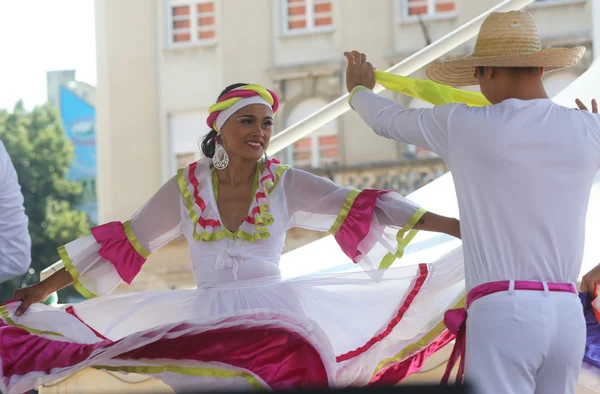 Members of folk group Colombia Folklore Foundation from Santiago de Cali, Colombia during the 48th International Folklore Festival in center of Zagreb,Croatia on July 17,2014 — Stock Photo, Image