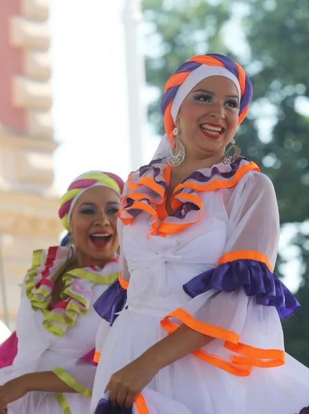 Members of folk group Colombia Folklore Foundation from Santiago de Cali, Colombia during the 48th International Folklore Festival in center of Zagreb,Croatia on July 17,2014 — Stock Photo, Image