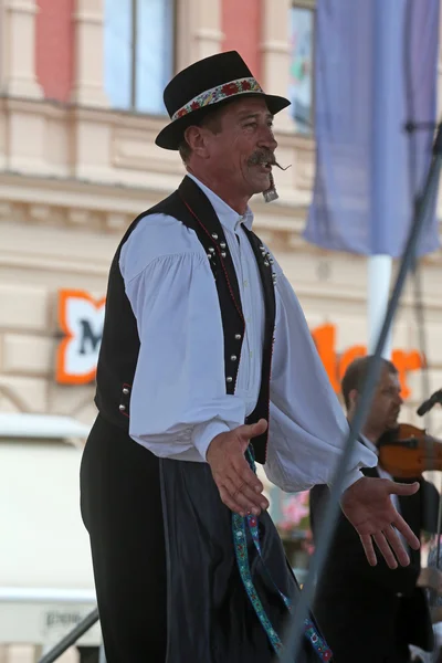 Leden van folk groepen nograd van salgotarjan, Hongarije tijdens de 48ste internationale folklore festival in centrum van zagreb, Kroatië op 19 juli 2014 — Stockfoto