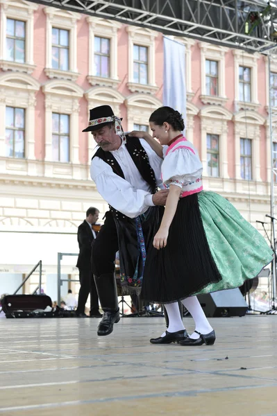 Mitglieder der Folkloregruppen nograd aus Salgotarjan, Ungarn während des 48. Internationalen Folklorefestivals im Zentrum von Zagreb, Kroatien am 19. Juli 2014 — Stockfoto