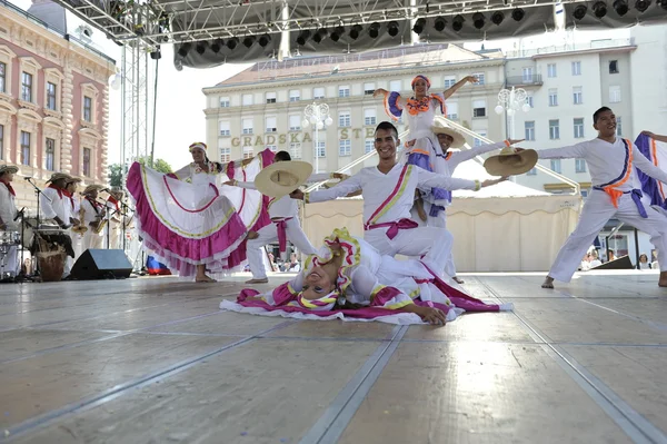 Members of folk group Colombia Folklore Foundation from Santiago de Cali, Colombia during the 48th International Folklore Festival in center of Zagreb,Croatia on July 17,2014 — Stock Photo, Image