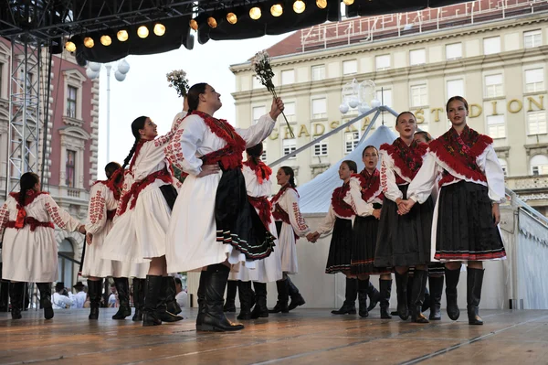 Miembros del grupo folclórico Mississauga, Ontario, grupo folclórico parroquial croata Sljeme de Canadá durante el 48º Festival Internacional de Folclore en el centro de Zagreb, Croacia el 19 de julio de 2014 —  Fotos de Stock