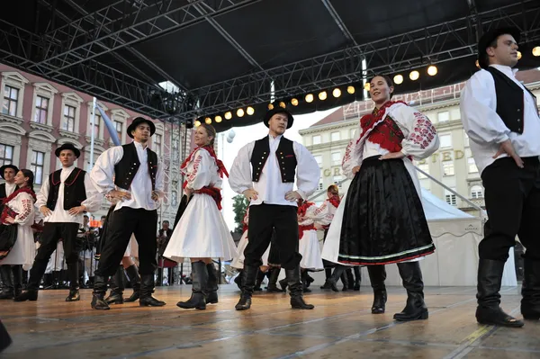 Members of folk group Mississauga, Ontario, Croatian parish folk group Sljeme from Canada during the 48th International Folklore Festival in center of Zagreb, Croatia on July 19, 2014 — Stock Photo, Image