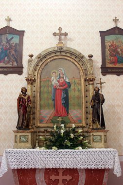 Hırvatistan 'ın Carevdar kentindeki Aziz Barbara Kilisesi' nde Meryem Ana sunağı