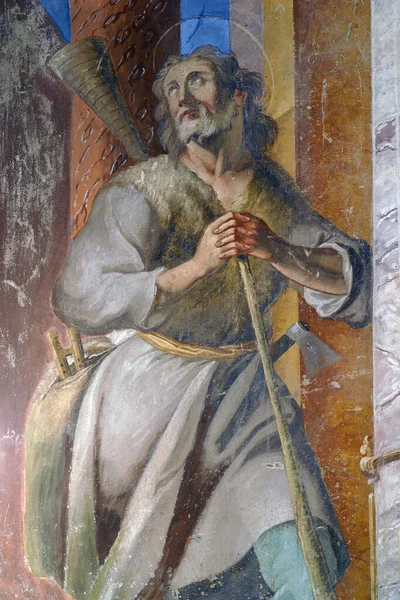 트리에 크로아티아 자그레브에 아시시 클라라 성당에 이시도르 프레스코화 — 스톡 사진