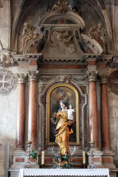克罗地亚锡比尼克圣詹姆斯大教堂的祭坛卡梅尔山夫人 — 图库照片