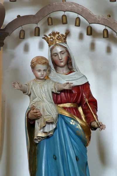 Panna Maria Dítětem Ježíš Socha Kostele Panny Marie Sněžné Volavje — Stock fotografie