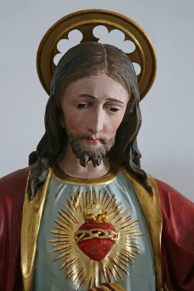 Sacred Heart Jesus Statue Church Assumption Virgin Mary Brodsko Vinogorje — Stock Photo, Image