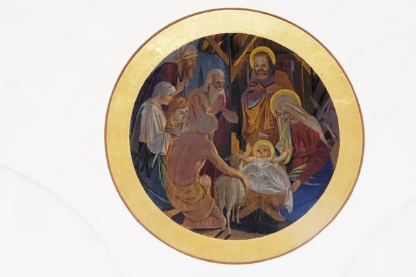 Сцена Різдва Христового Фреска Церкві Всіх Святих Сесеветі Хорватія — стокове фото