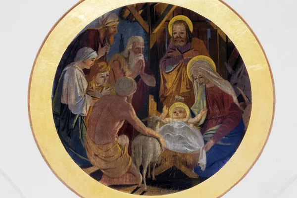 Nativity Scene Fresco Church All Saints Sesvete Croatia — Stock Photo, Image