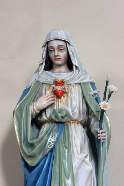 Niepokalane Serce Maryi Figura Ołtarzu Niepokalanego Serca Maryi Kościele Parafialnym — Zdjęcie stockowe