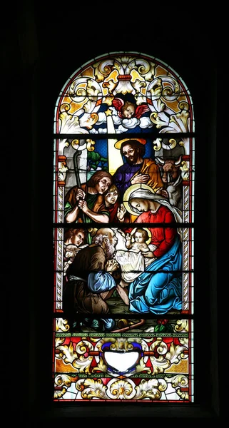 Adoration Shepherds Stained Glass Window Saint John Baptist Church Zagreb — Stock Photo, Image
