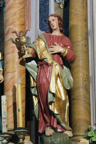 Johannes Evangelisten Och Aposteln Staty Det Höga Altaret Kyrkan Our — Stockfoto