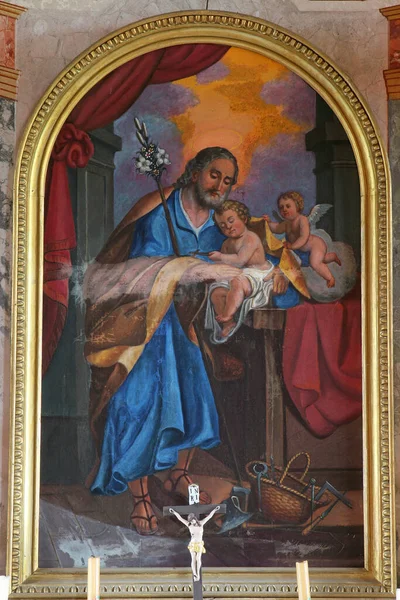 Joseph Håller Barnet Jesus Altare Joseph Kyrkan Our Lady Dol — Stockfoto