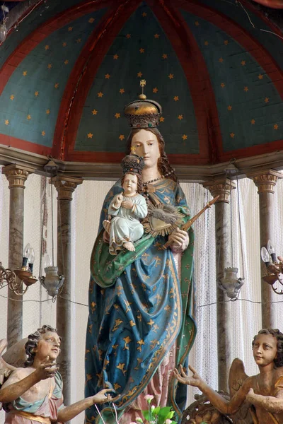 Jomfru Maria Med Jesusbarnet Statue Høyalteret Jomfru Marias Himmelferd Glogovnica – stockfoto