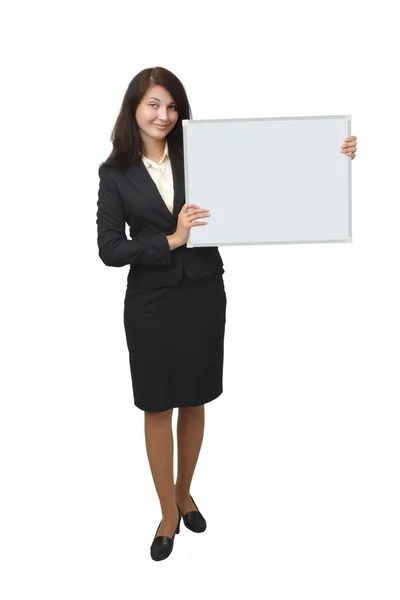 Business woman holding banner — Stockfoto