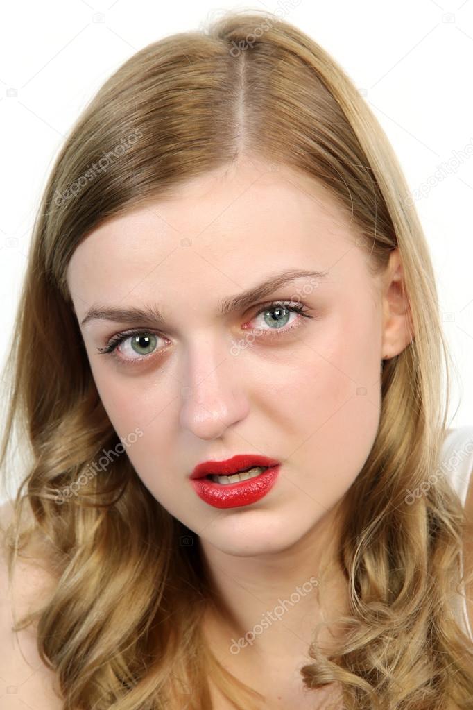 Close up portrait of the offended woman
