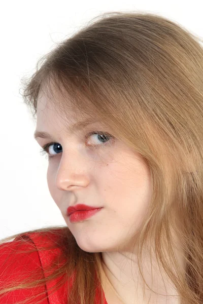 Porträt einer schönen jungen Frau in Rot Stockfoto