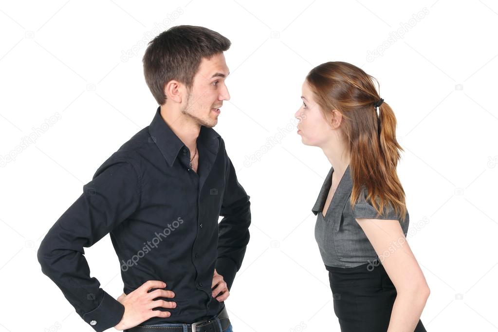Young caucasian couple arguing
