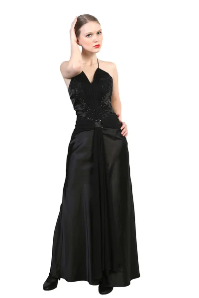 Young caucasian beautiful woman in black dress — Stock Photo, Image