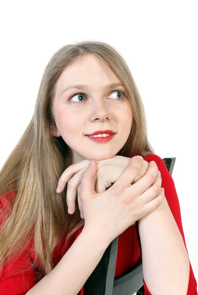 Portrait of beautiful blonde in red — Stock Photo, Image