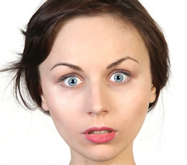 Surprised woman face over white — Stock Photo, Image