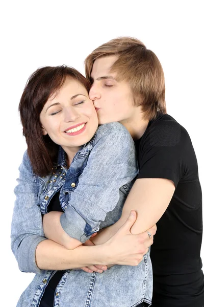 Young caucasian lovely couple kissing Stock Photo