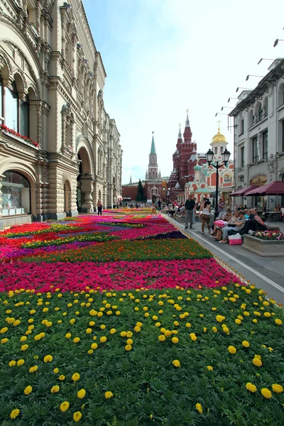 Flor paisagismo na Nikolskaya Street, no centro histórico de Mo — Fotografia de Stock