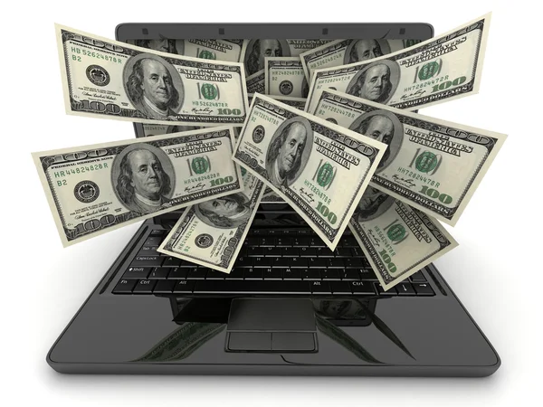 Black laptop and money — Stock Photo, Image