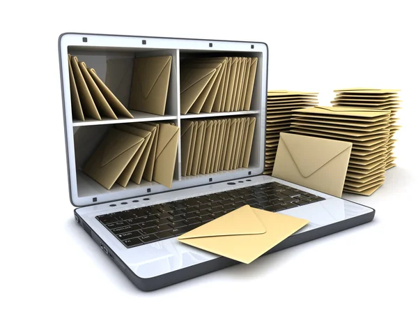 Laptop i wiele poczty — Zdjęcie stockowe