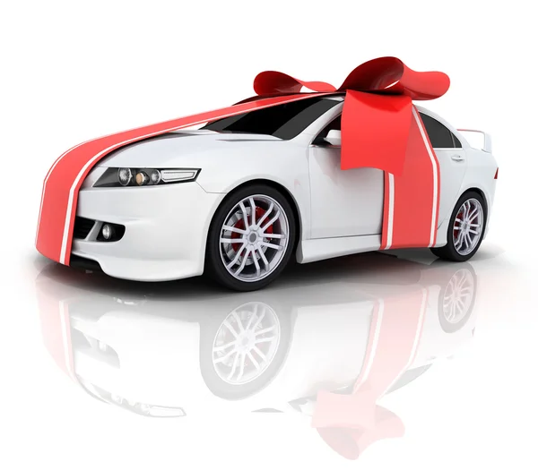 Car and red ribbon — Stock Photo, Image