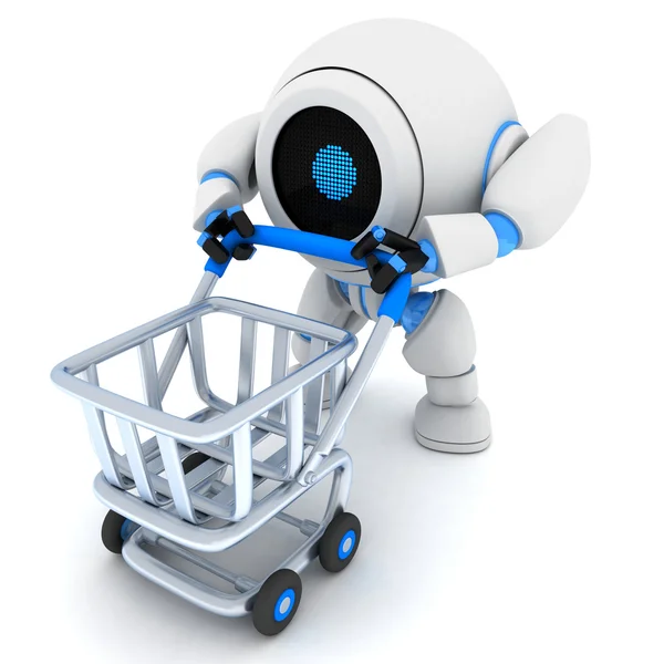 Roboter und leerer Einkaufswagen — Stockfoto
