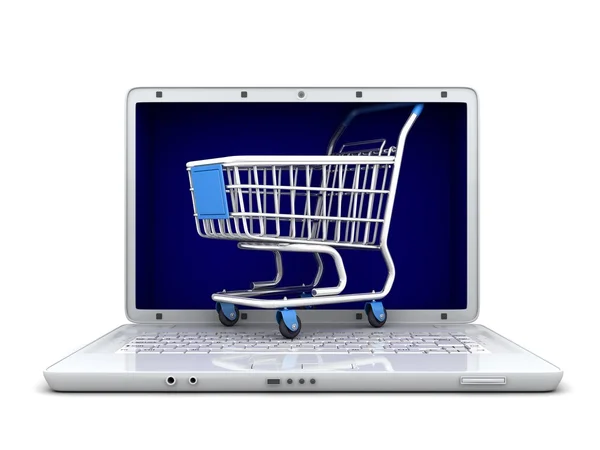 Laptop and abstract e-shop — Stock Photo, Image