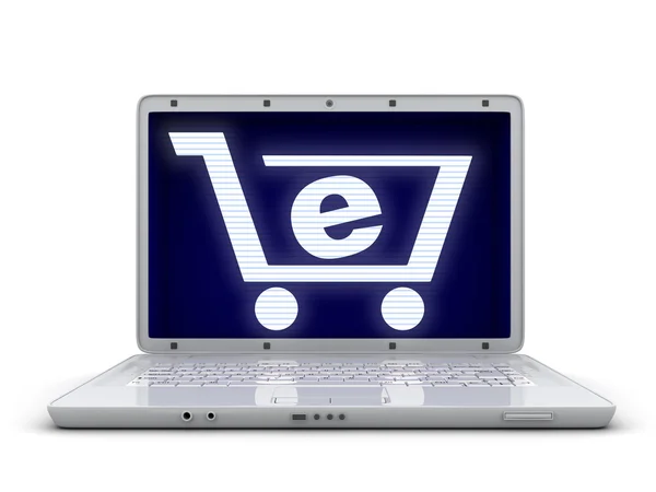 Laptop a abstraktní e-shop — Stock fotografie