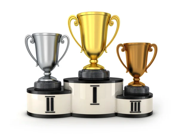Three cup and podium — Stock Photo, Image