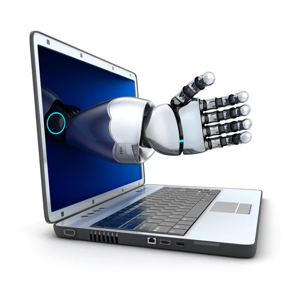 Laptop e braccio robot — Foto Stock