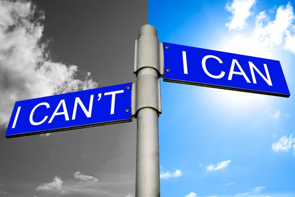 Street signs showing the directions to I CAN'T and I CA — Stock Photo, Image