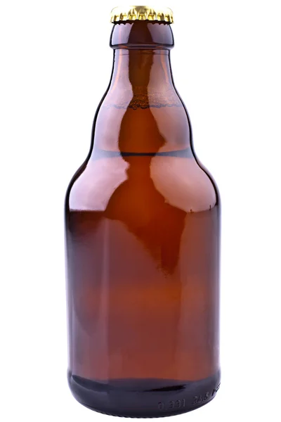 Botella de cerveza marrón, completamente aislada en Whit — Foto de Stock