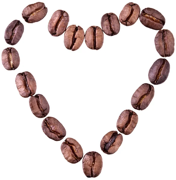 Hjärtat av kaffebönor - helt isolerad på whit — Stockfoto