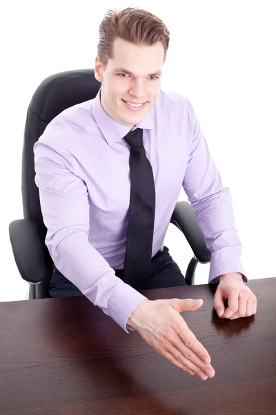 Businessman greeting on white background — Stock Photo, Image