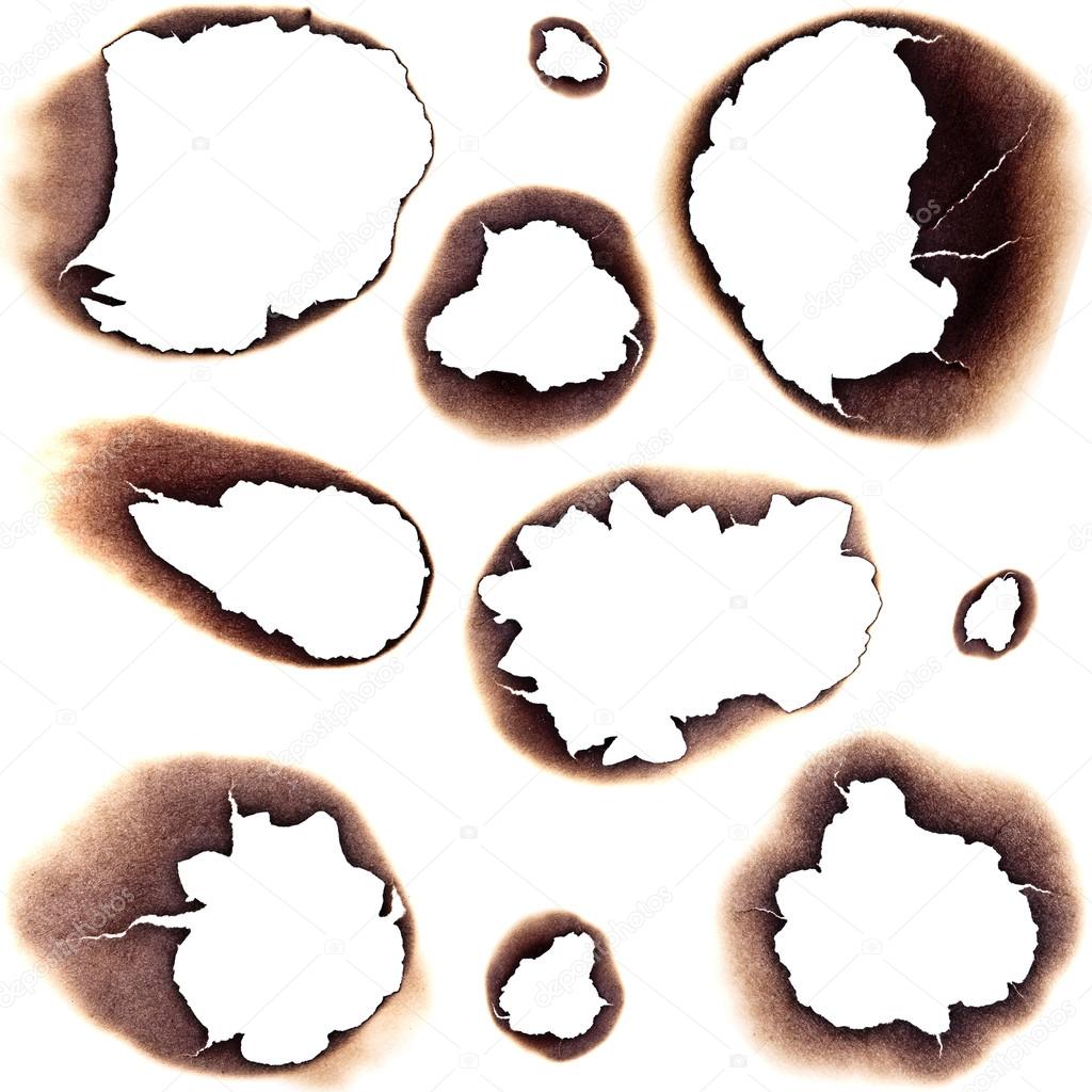 Large Collection of Burnt Holes in White Paper - Completely isol