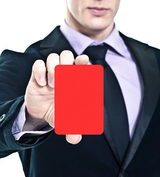 Biznesmen wyświetlone czerwone karty — Zdjęcie stockowe
