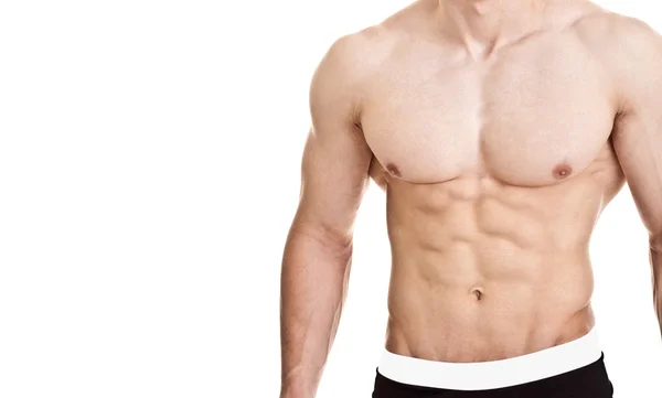 Torso muscular masculino con seis abdominales aislados en blanco —  Fotos de Stock