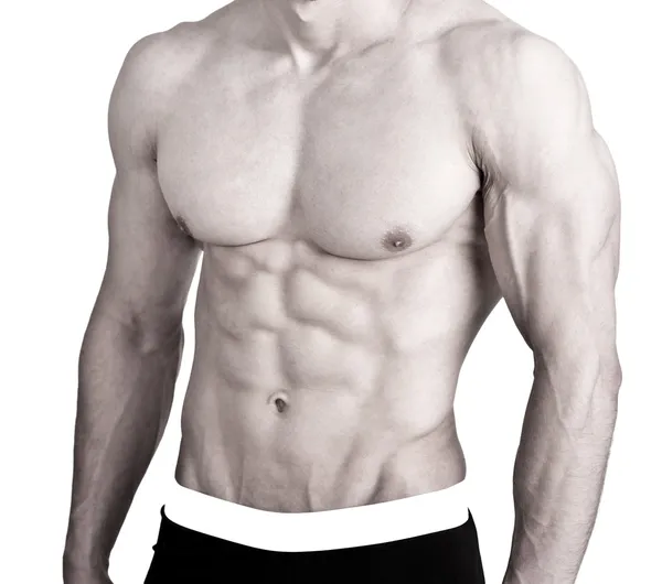 Muskulöser männlicher Oberkörper Sixpack isoliert auf weiß — Stockfoto
