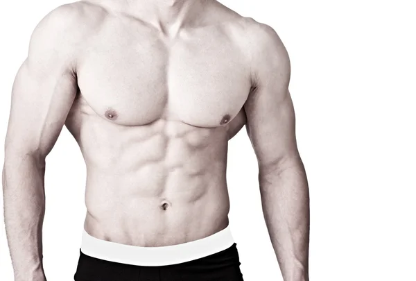 Muscular male torso sixpack isolated on white — Stock Photo, Image